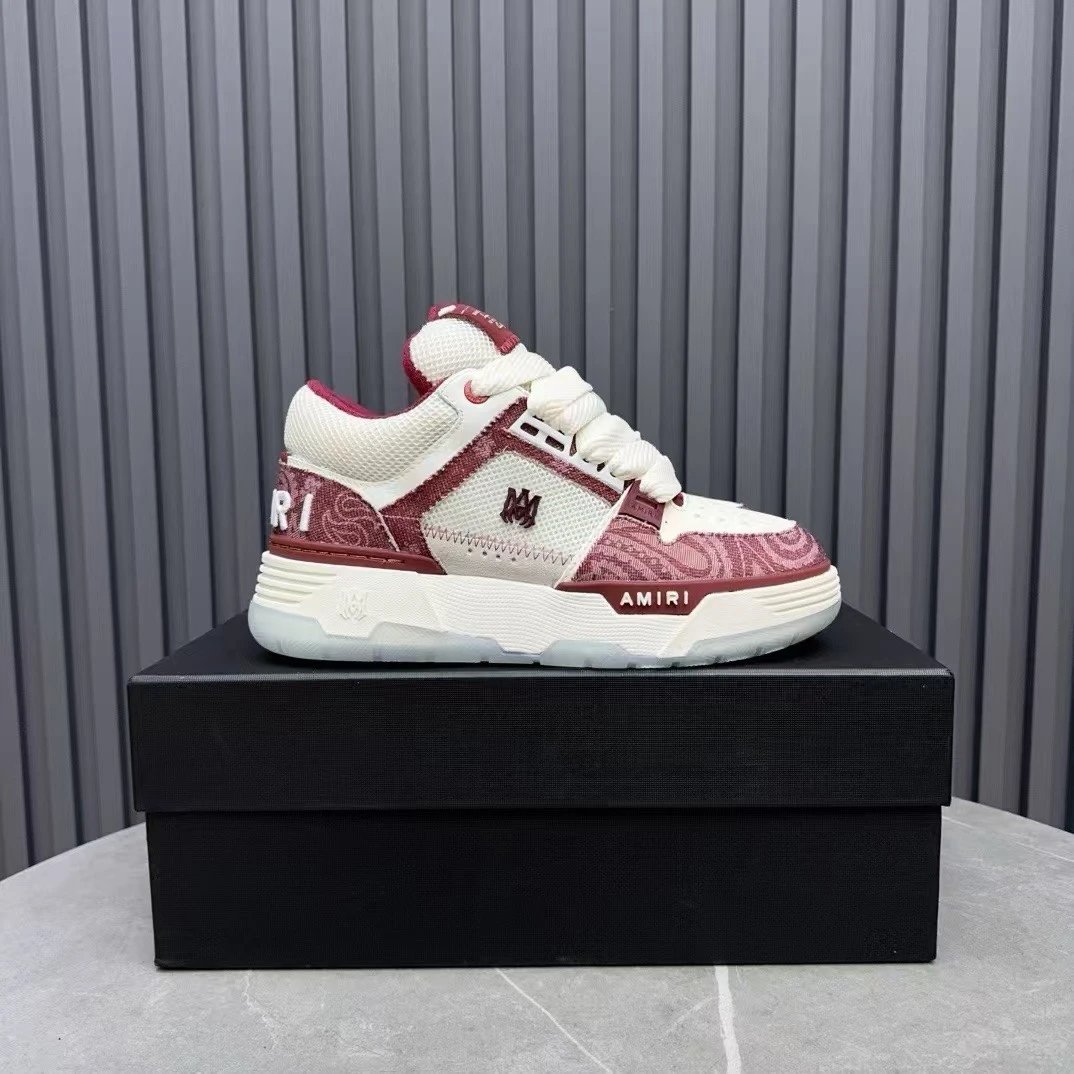 Low Top Mesh Leather Skate Sneakers Crimson White - Gallery Image 1 - Detailed View