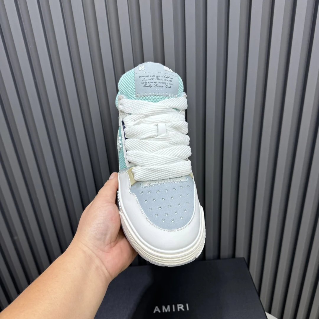 Unisex Leather Mesh Low Top Sneakers Ice Mint - Gallery Image 4 - Detailed View