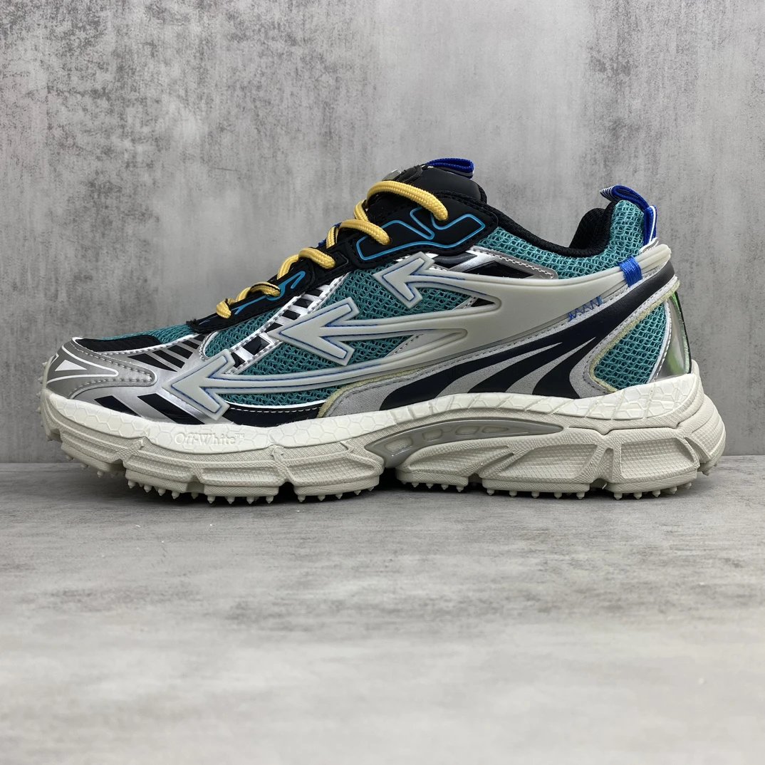 Chunky Mesh Leather Trail Sneakers Teal Silver - Gallery Image 7 - Detailed View