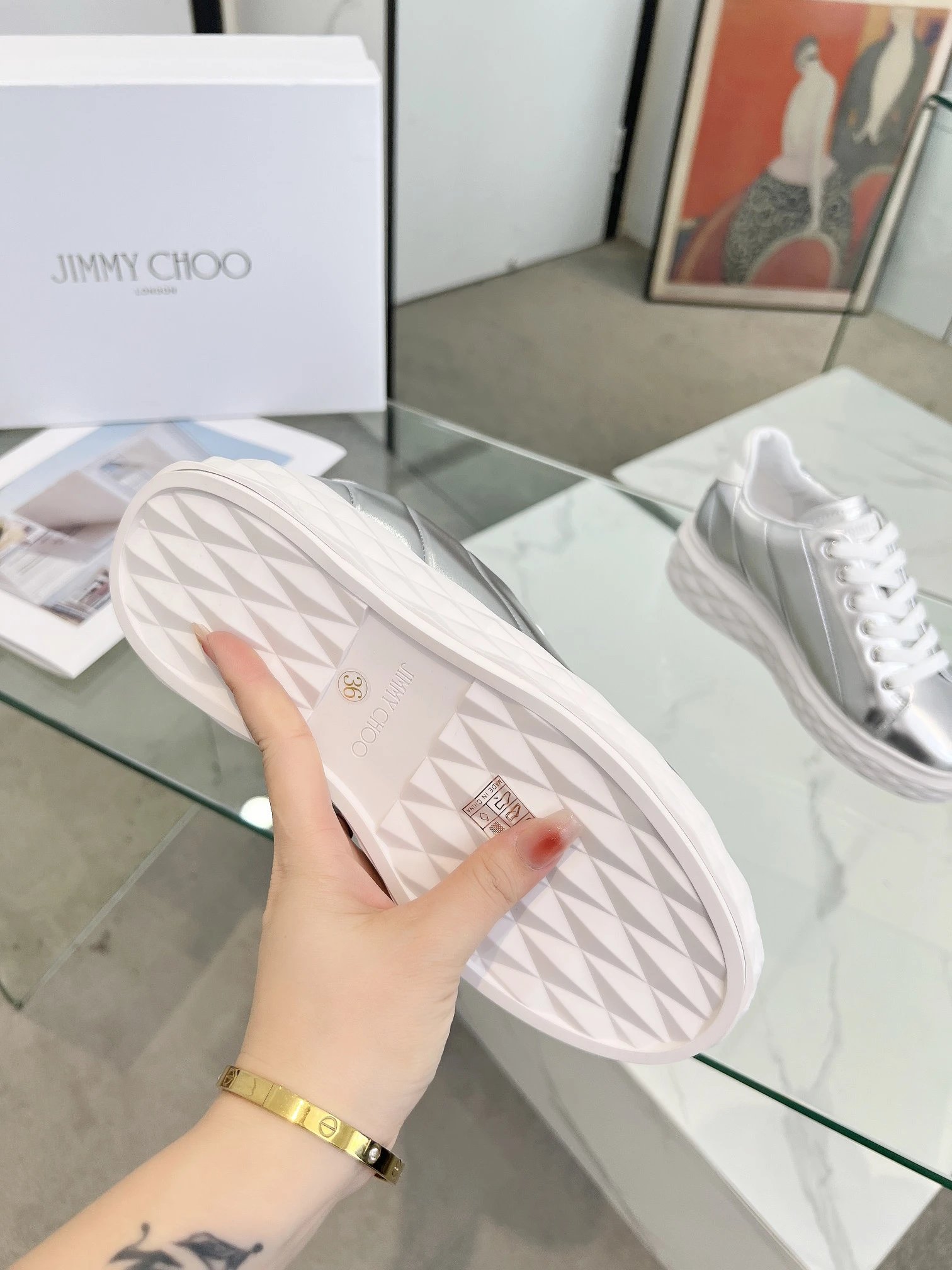 Jimmy Choo Silver Diamond Sneakers - Gallery Image 9 - Detailed View