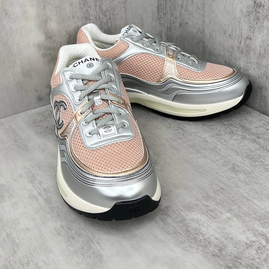 Resort Mesh Leather Sneakers Silver Rose Gold - Gallery Image 2 - Detailed View