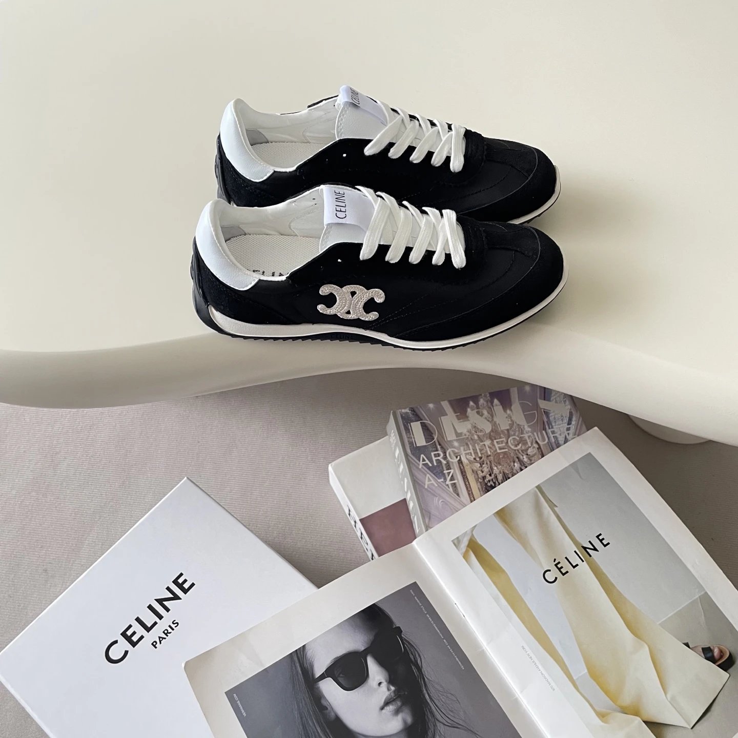 Vintage Racer Retro Trainers Suede Leather Black - Celine - Cnfans - $41.94