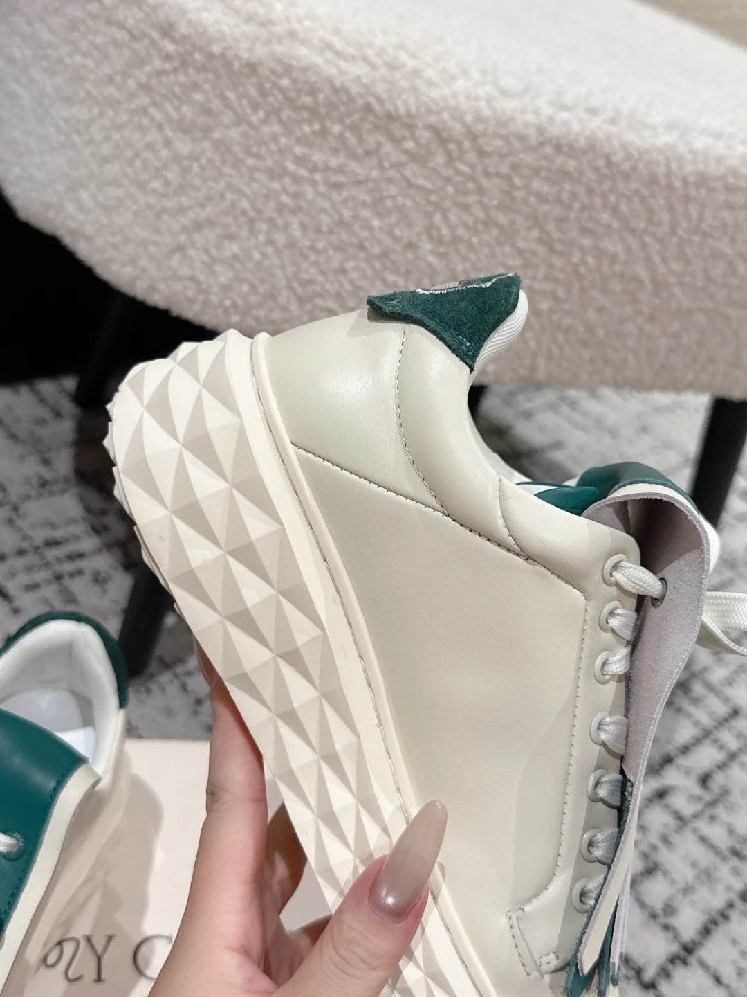 Jimmy Choo x Malbon Golf Diamond Sneakers White Green - Gallery Image 8 - Detailed View