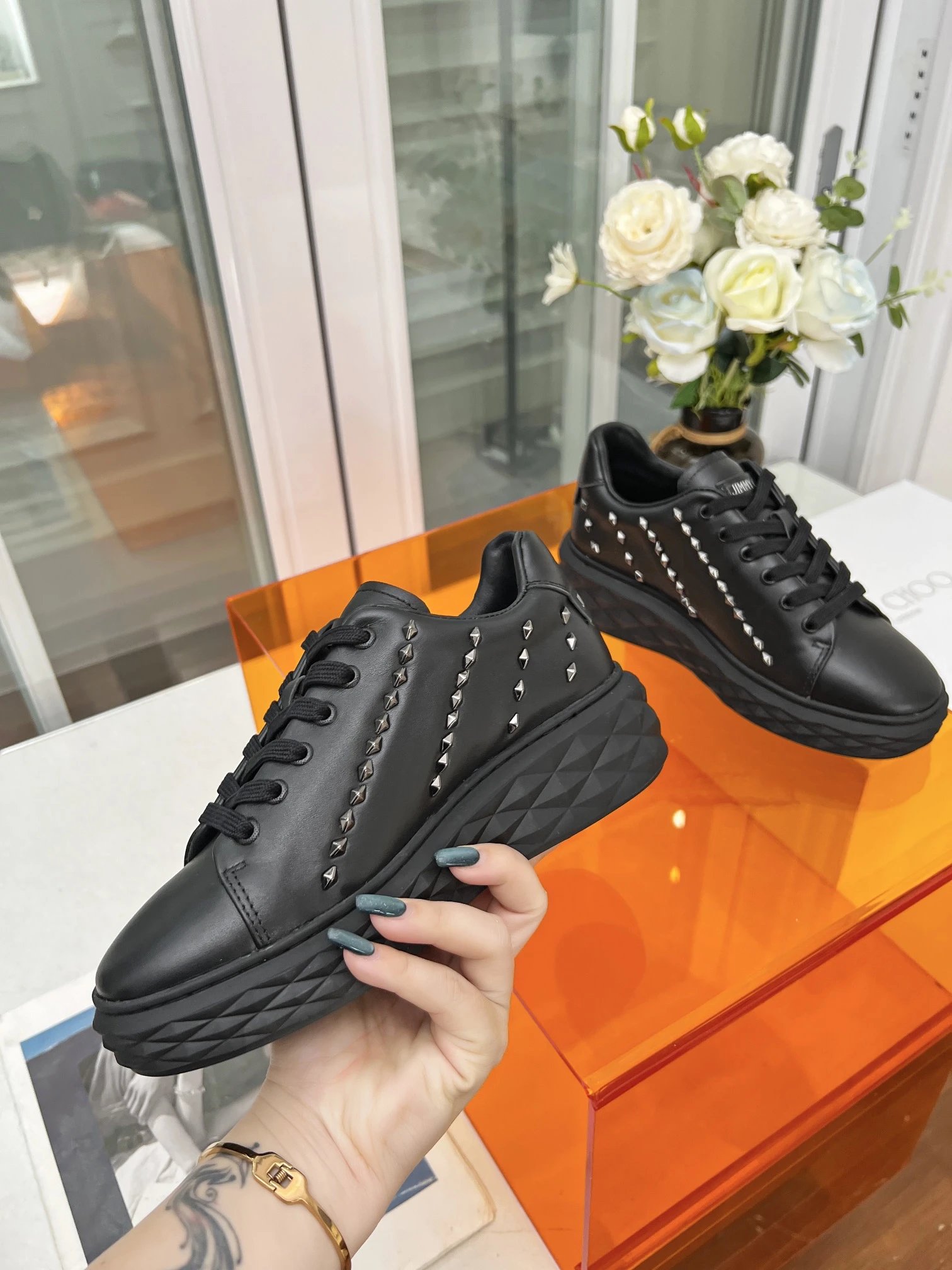 Jimmy Choo Studded Sneakers Black - Gallery Image 6 - Detailed View