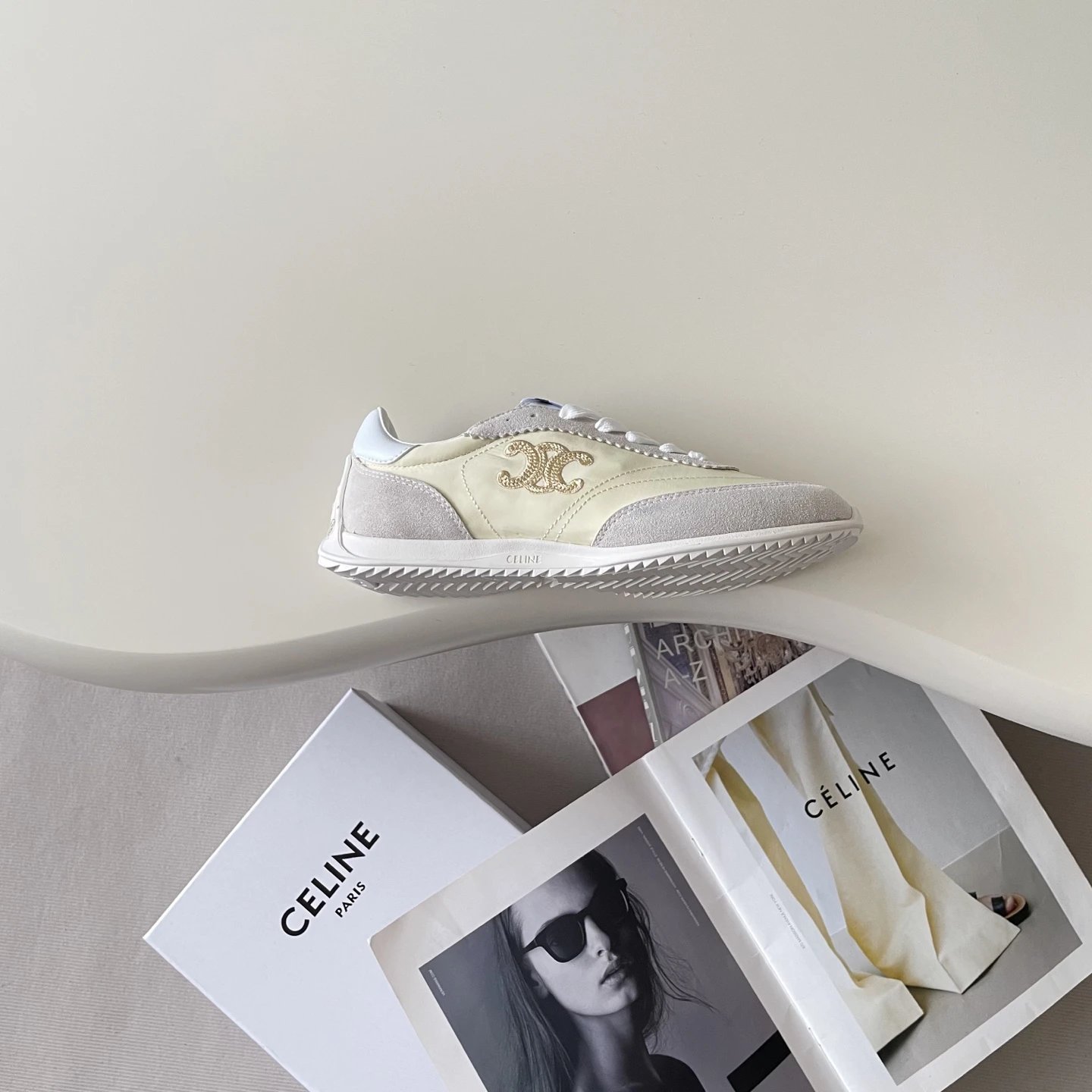 Vintage Suede Leather Racer Sneakers Cream Ivory - Gallery Image 8 - Detailed View