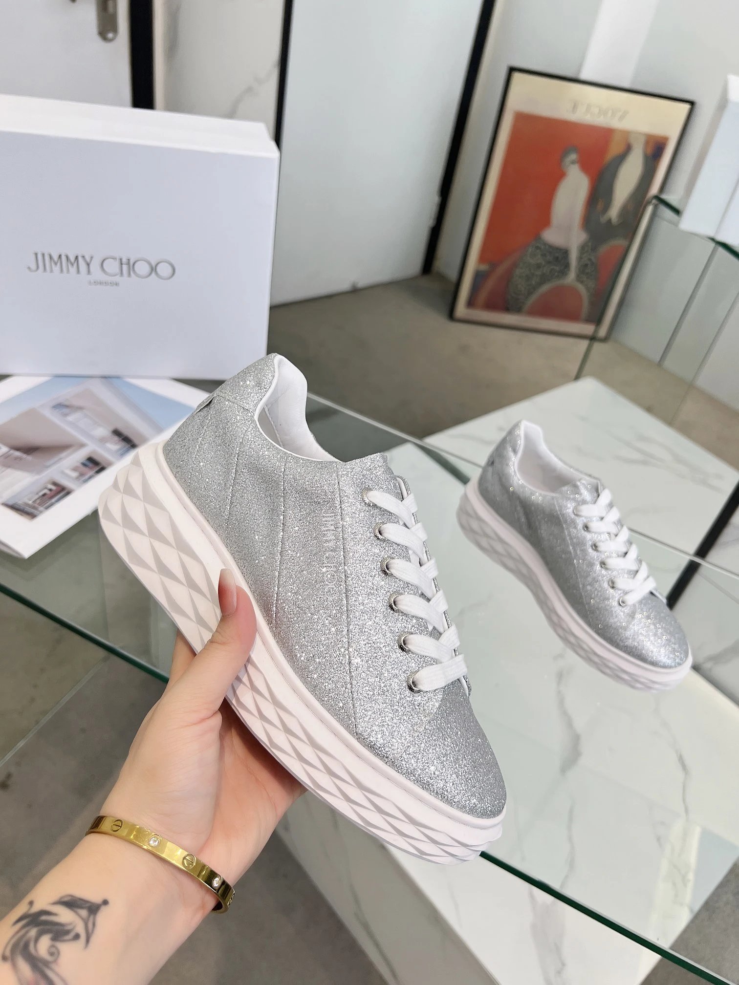 Jimmy Choo Diamond Sneakers Silver - Gallery Image 4 - Detailed View