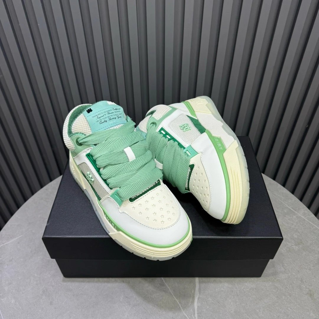 Luxury Low Top Leather Sneakers Mesh Panel Mint Green - Gallery Image 5 - Detailed View