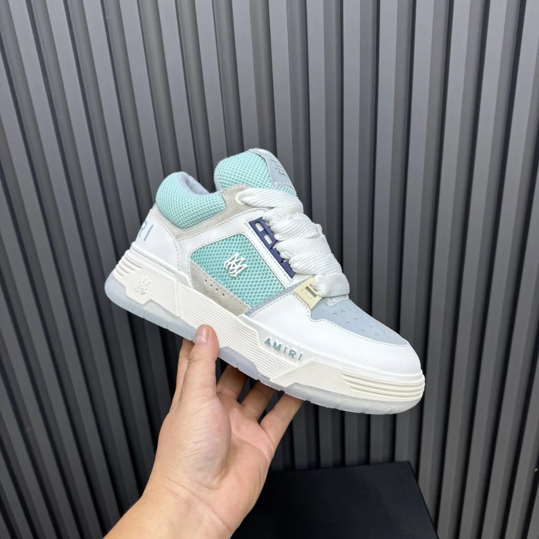 Unisex Leather Mesh Low Top Sneakers Ice Mint - Gallery Image 3 - Detailed View