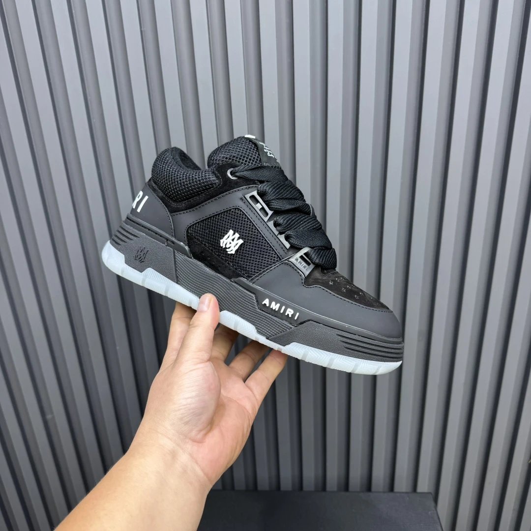 Low Top Mesh Leather Skate Sneakers Unisex Charcoal Black - Gallery Image 3 - Detailed View