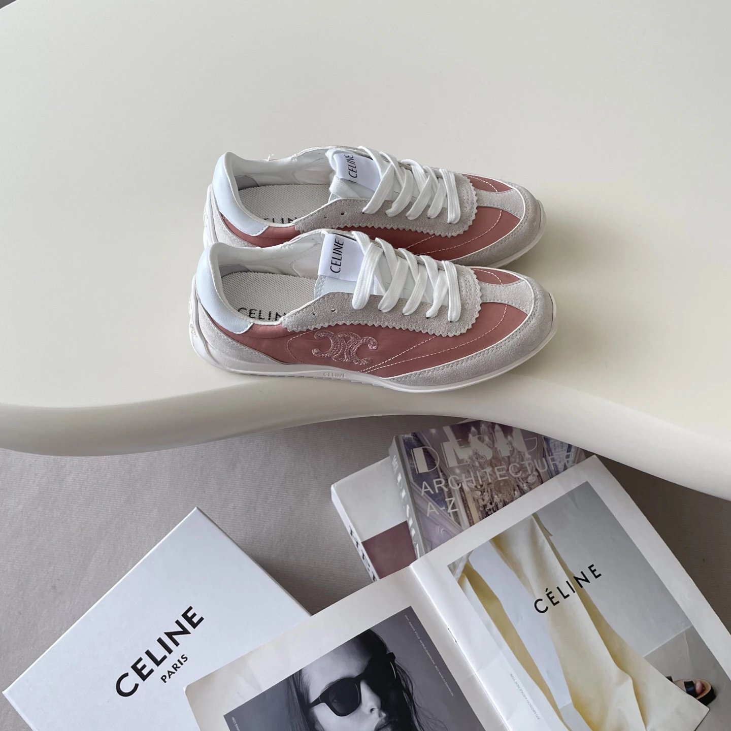 Vintage Suede Leather Racer Sneakers Women Blush Pink - Celine - Cnfans - $41.94