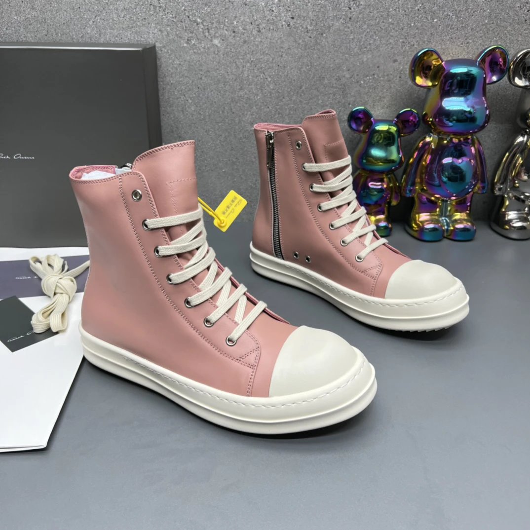 Rick Owens Leather High-Top Sneakers Pink - Gallery Image 3 - Detailed View