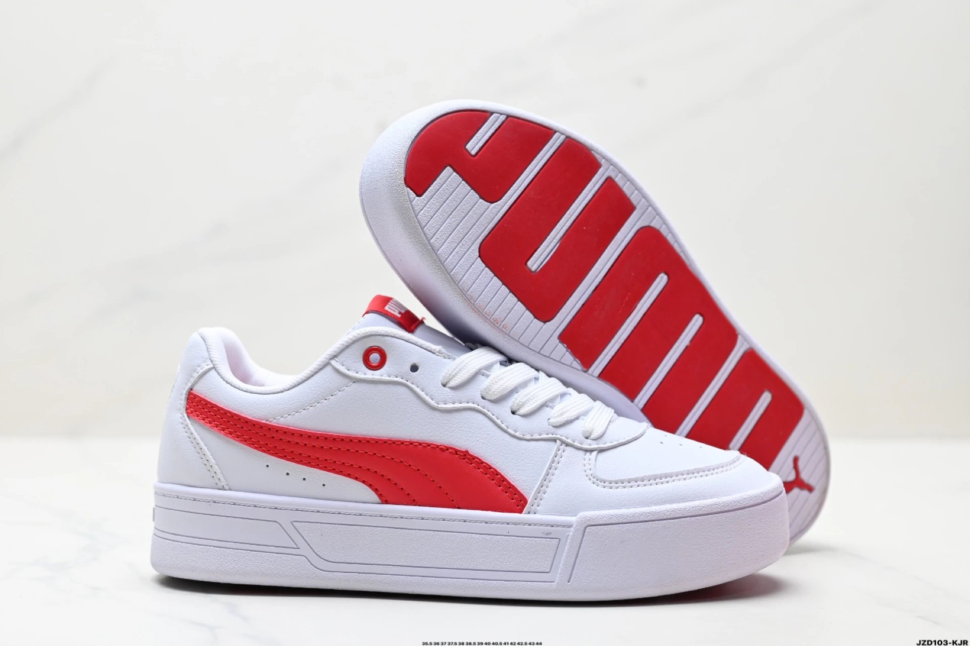 Puma Skye Leather Sneakers White Red - Gallery Image 5 - Detailed View