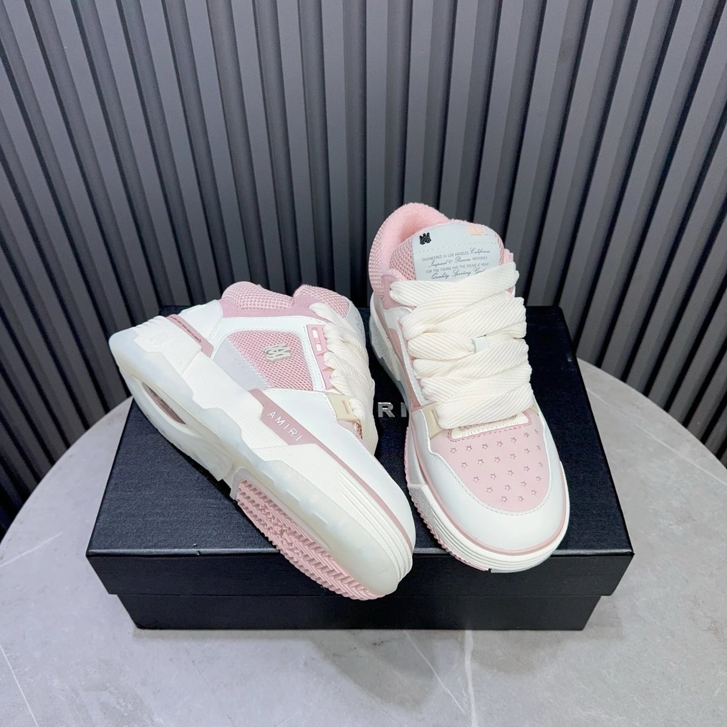 Unisex Leather Mesh Low Top Sneakers Blush Ivory - Gallery Image 9 - Detailed View