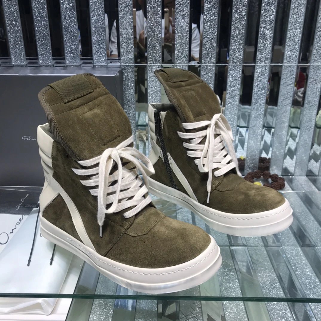 Owens Geobasket High-Top Sneakers Suede Olive - Gallery Image 3 - Detailed View
