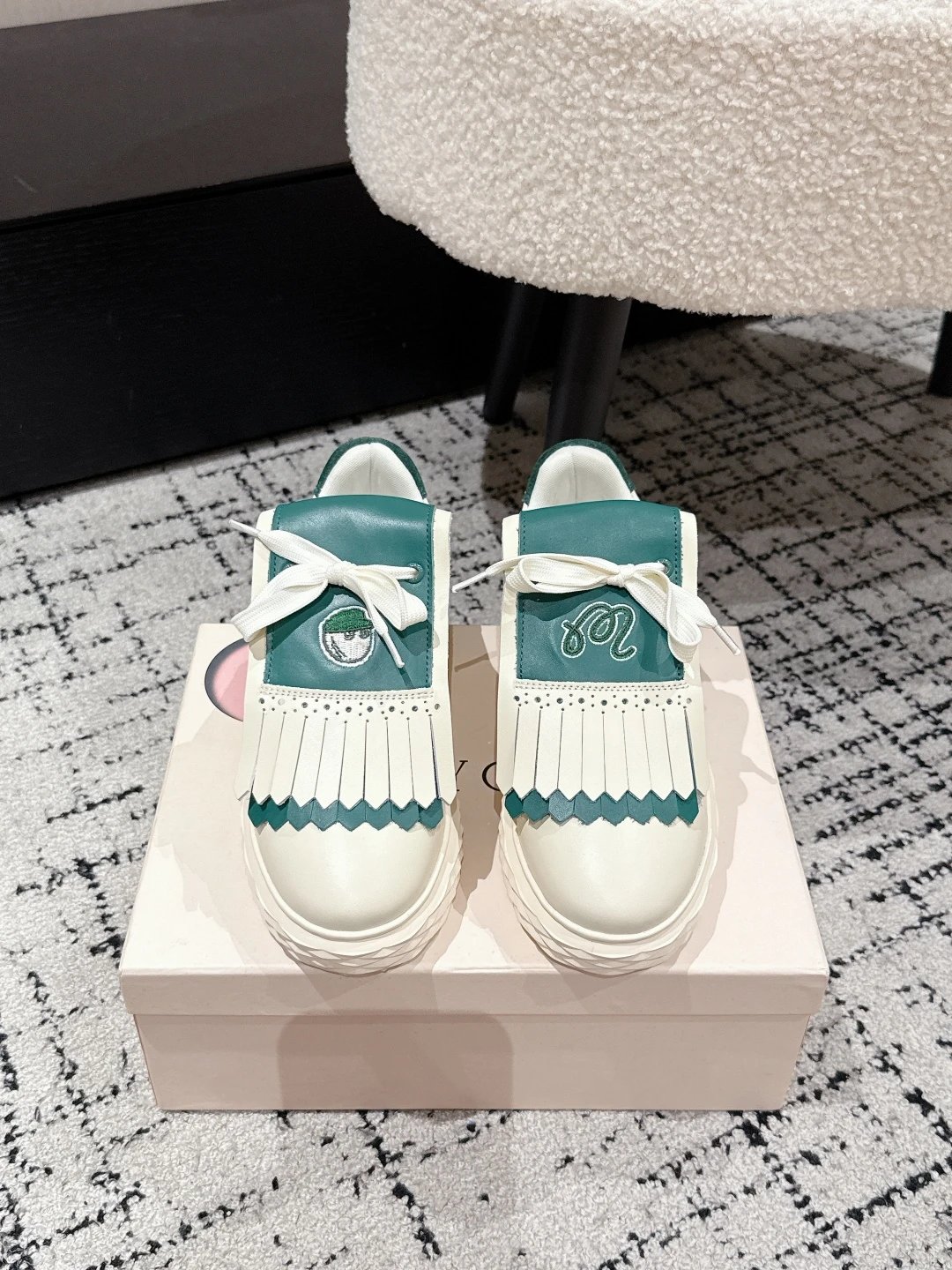 Jimmy Choo x Malbon Golf Diamond Sneakers White Green - Gallery Image 2 - Detailed View
