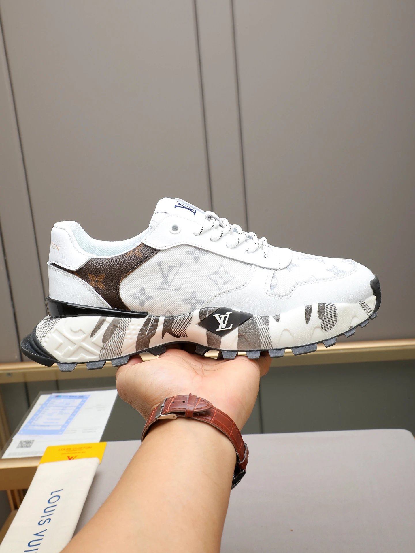 Breathable Calfskin Mesh Sneakers Ivory - Gallery Image 1 - Detailed View