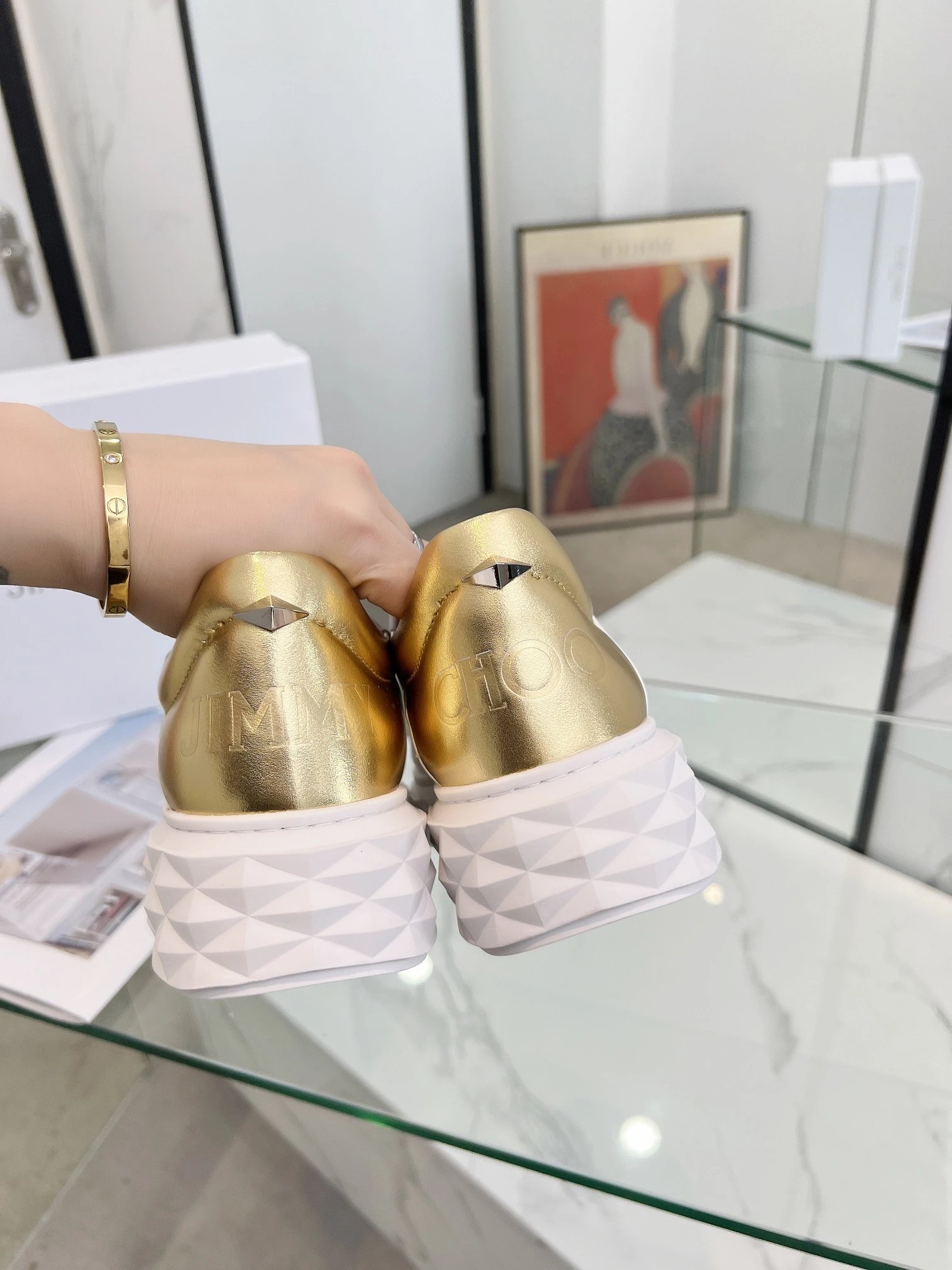 Jimmy Choo Diamond Sneakers Gold - Gallery Image 8 - Detailed View