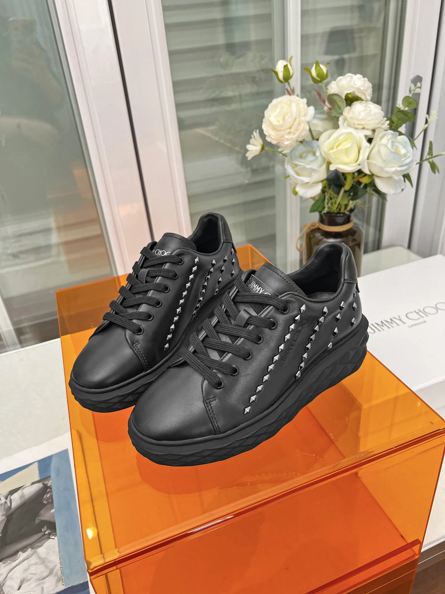 Jimmy Choo Studded Sneakers Black - Gallery Image 3 - Detailed View
