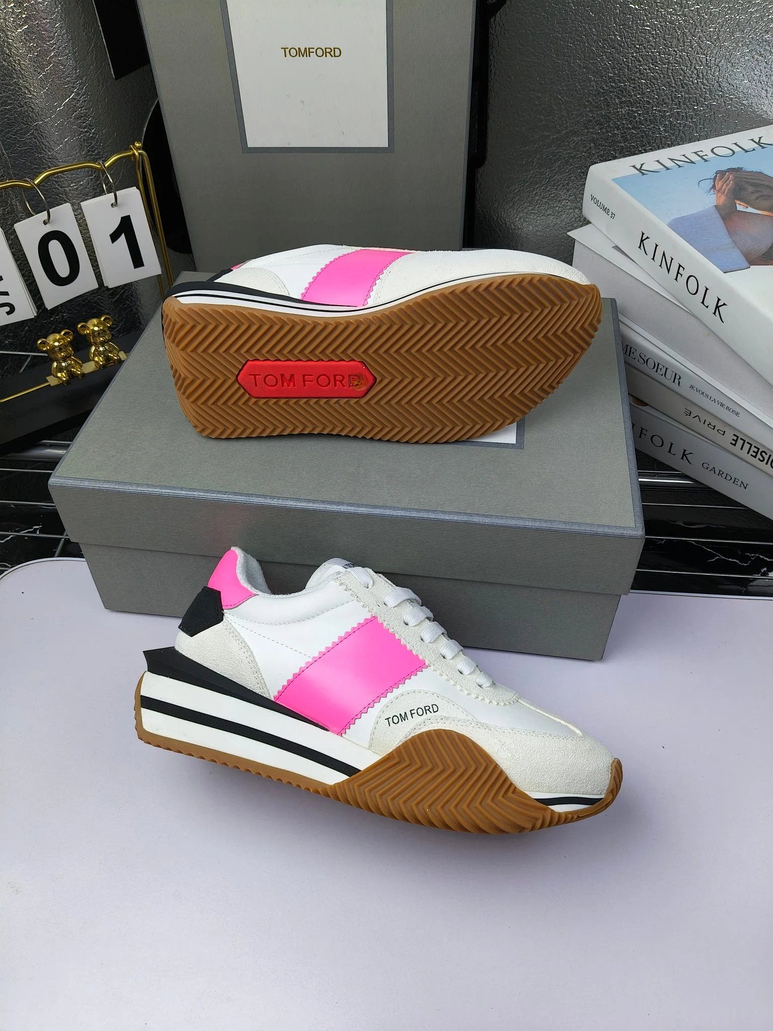 Retro Suede Leather Sneakers Elevated Sole Fuchsia - Gallery Image 7 - Detailed View