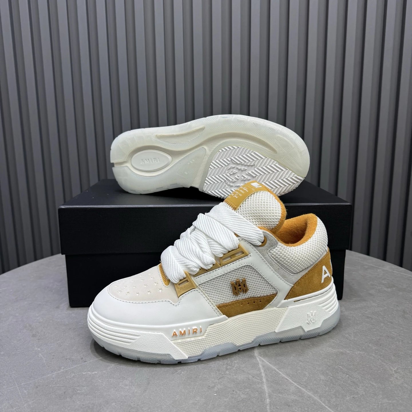 Low Top Leather Mesh Skate Sneakers Amber White - Gallery Image 9 - Detailed View