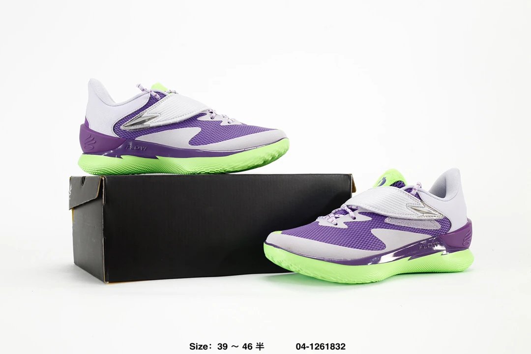 Curry 1 Flow Basketball Shoes in Lilac Grey and Neon Green - Gallery Image 9 - Detailed View