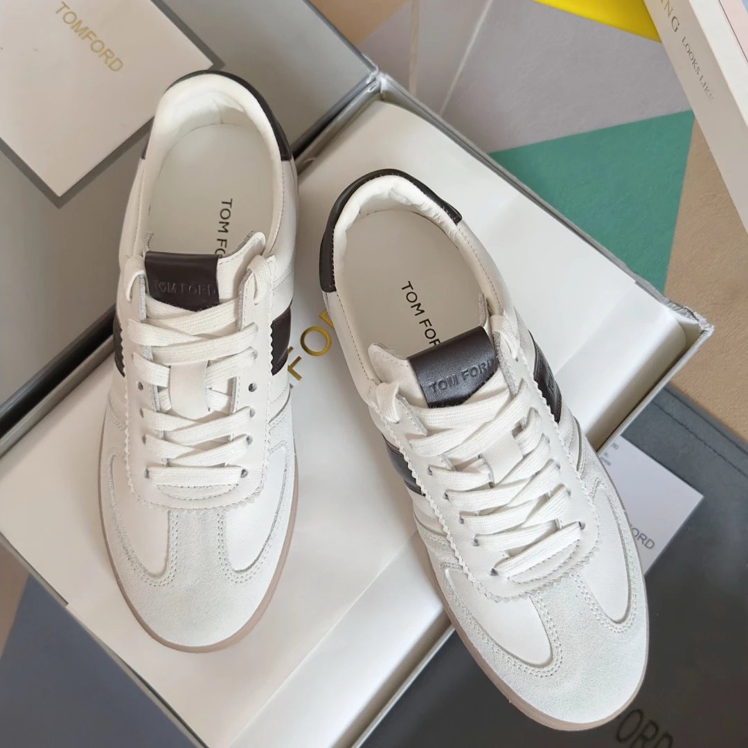 Suede Leather Retro Sneakers Ivory Black - Gallery Image 2 - Detailed View