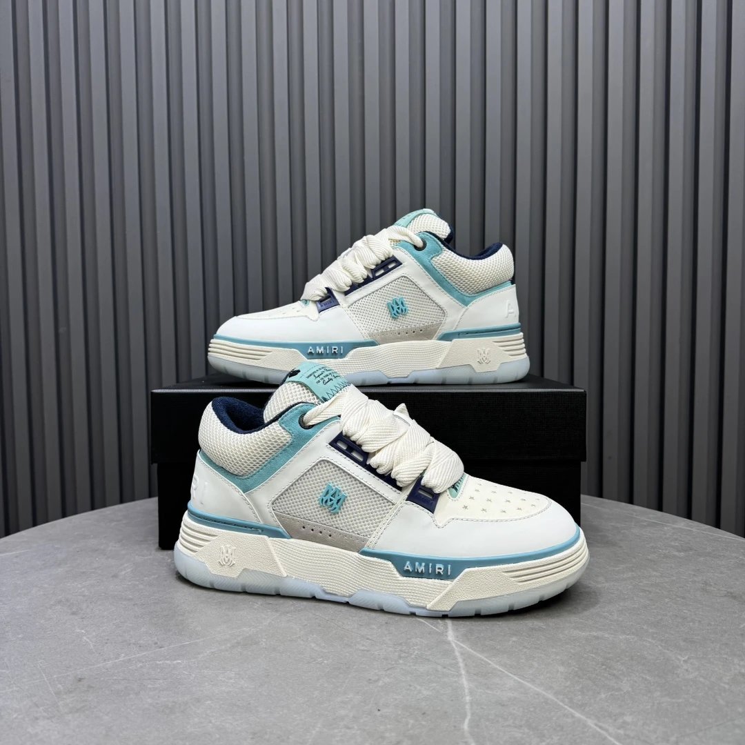 Low Top Leather Mesh Skate Sneakers Ivory Aqua - Gallery Image 7 - Detailed View