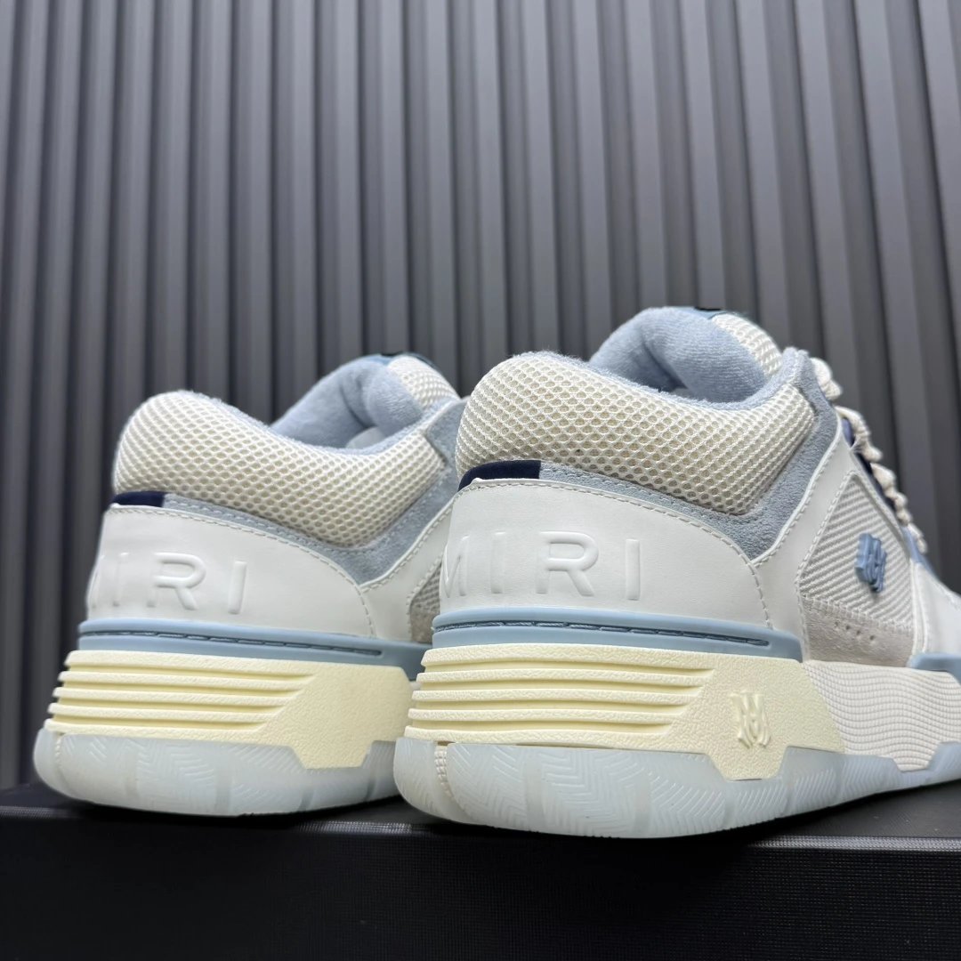 Unisex Low Top Leather Mesh Skate Shoes Ivory Blue - Gallery Image 6 - Detailed View