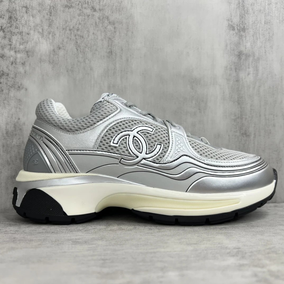 Resort Leather Mesh Sneakers Metallic Silver - Gallery Image 6 - Detailed View