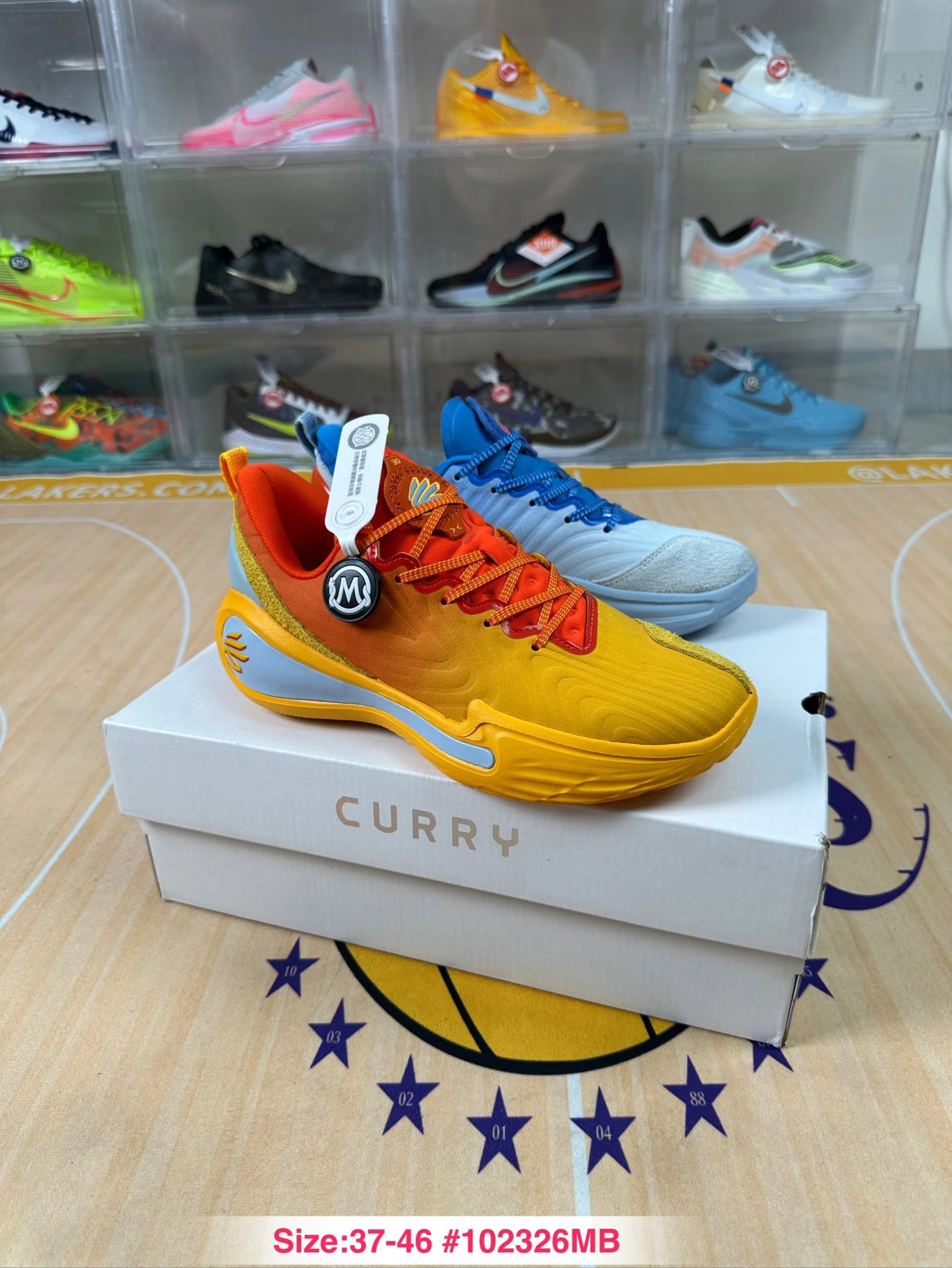 Curry 12 Mesh Basketball Sneakers Sunset Gold & Ice Blue - Gallery Image 3 - Detailed View