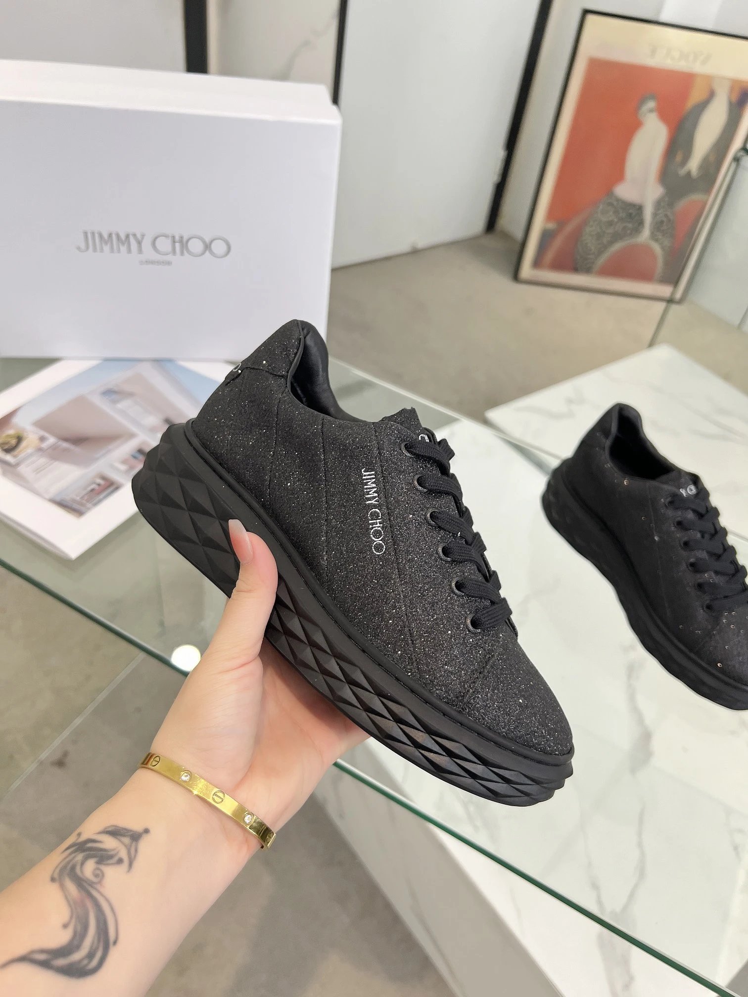 Jimmy Choo Diamond Sneakers Black - Gallery Image 4 - Detailed View