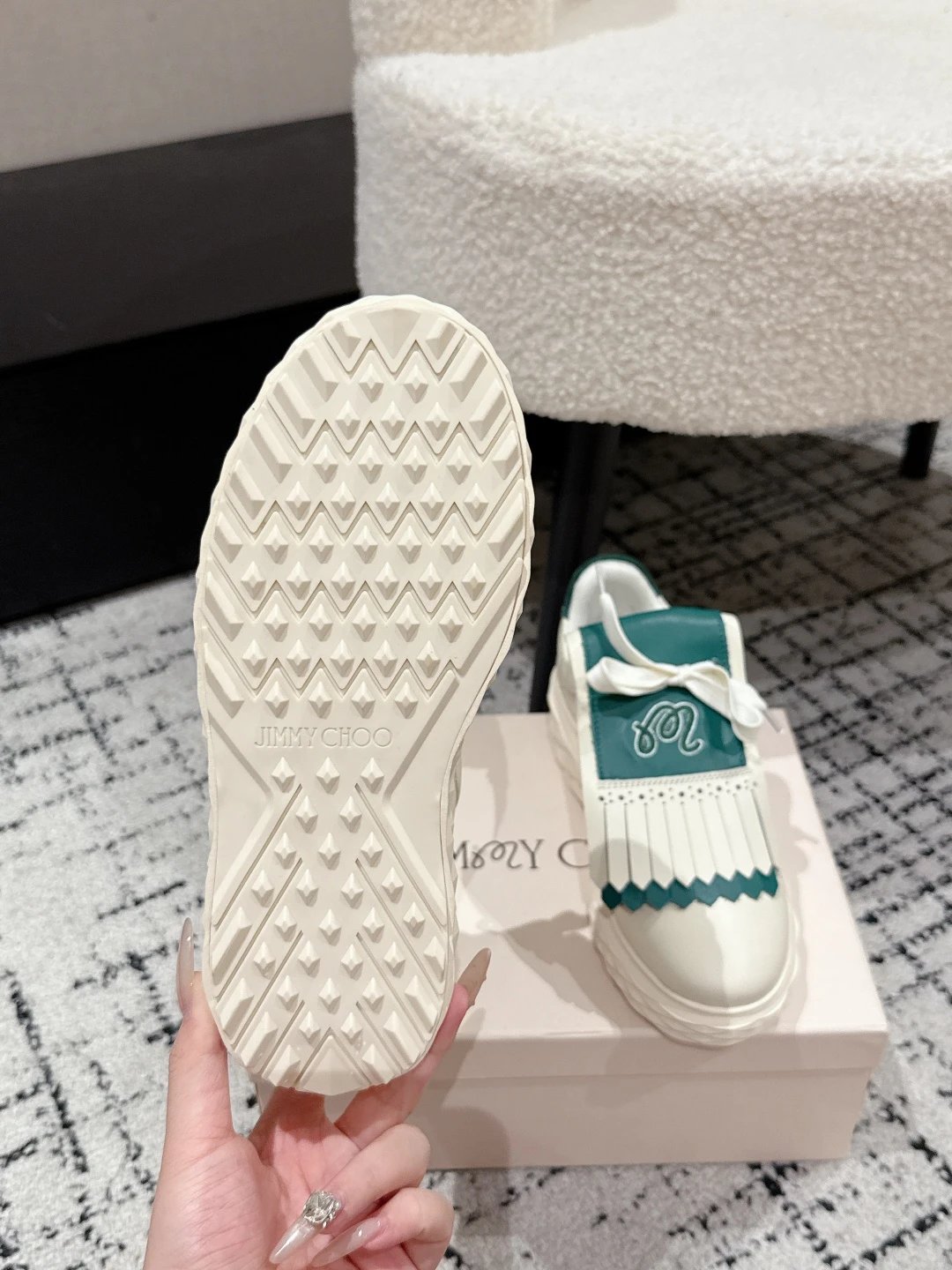 Jimmy Choo x Malbon Golf Diamond Sneakers White Green - Gallery Image 9 - Detailed View