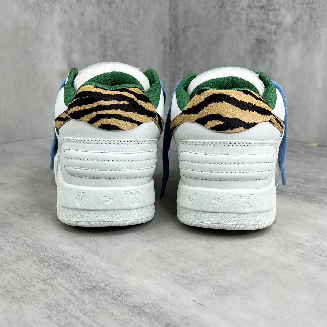Luxury Leather Low Top Sneakers with Tiger Print in Snow White - Gallery Image 5 - Detailed View