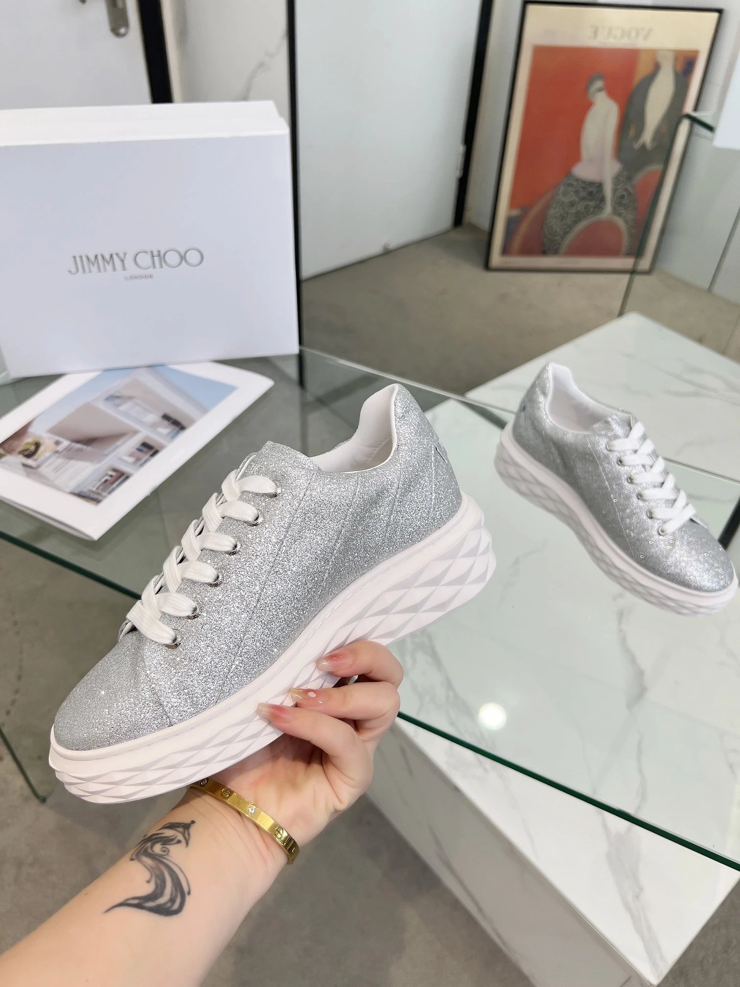 Jimmy Choo Diamond Sneakers Silver - Gallery Image 5 - Detailed View
