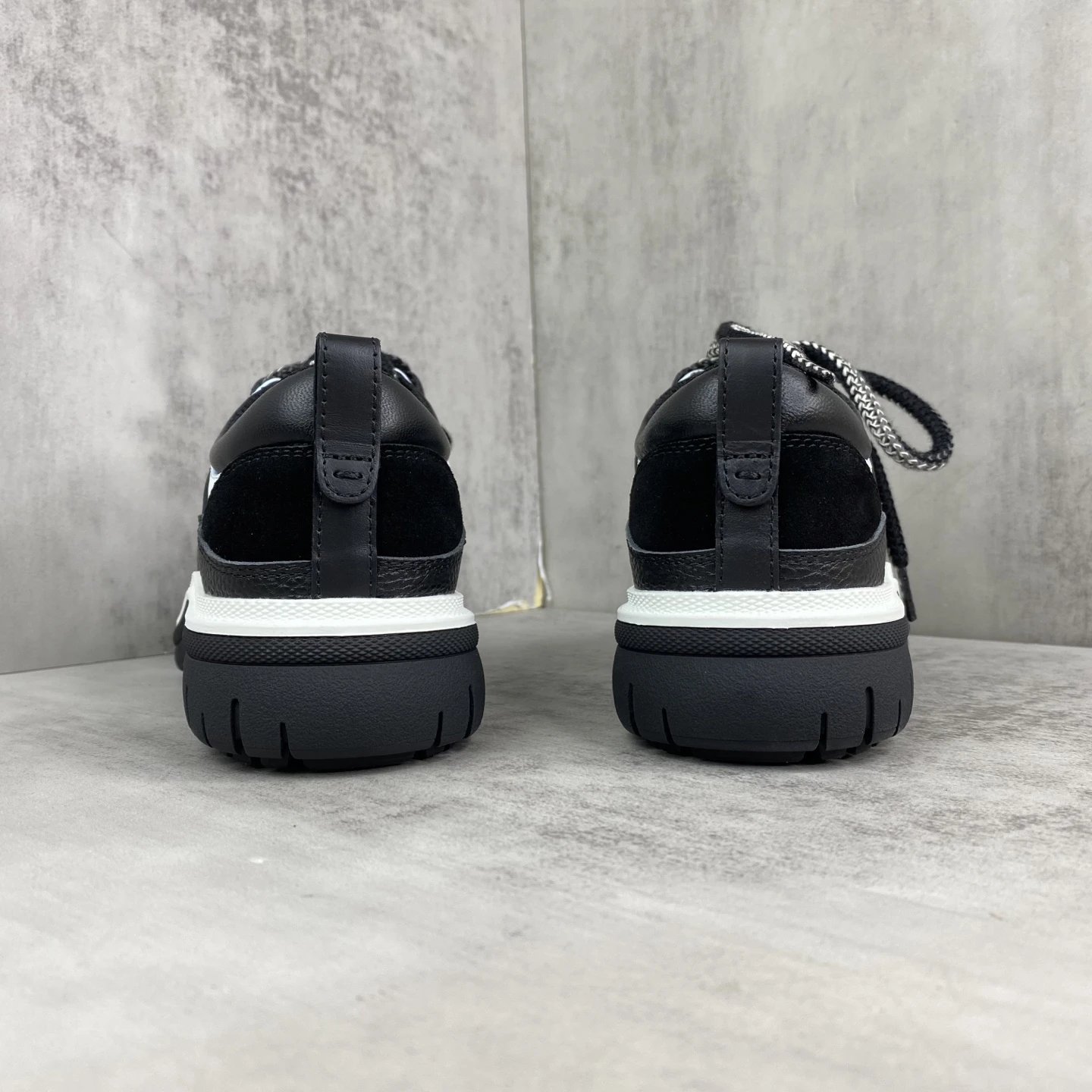 Luxury Leather Platform Sneakers Panda Black Ivory - Gallery Image 5 - Detailed View