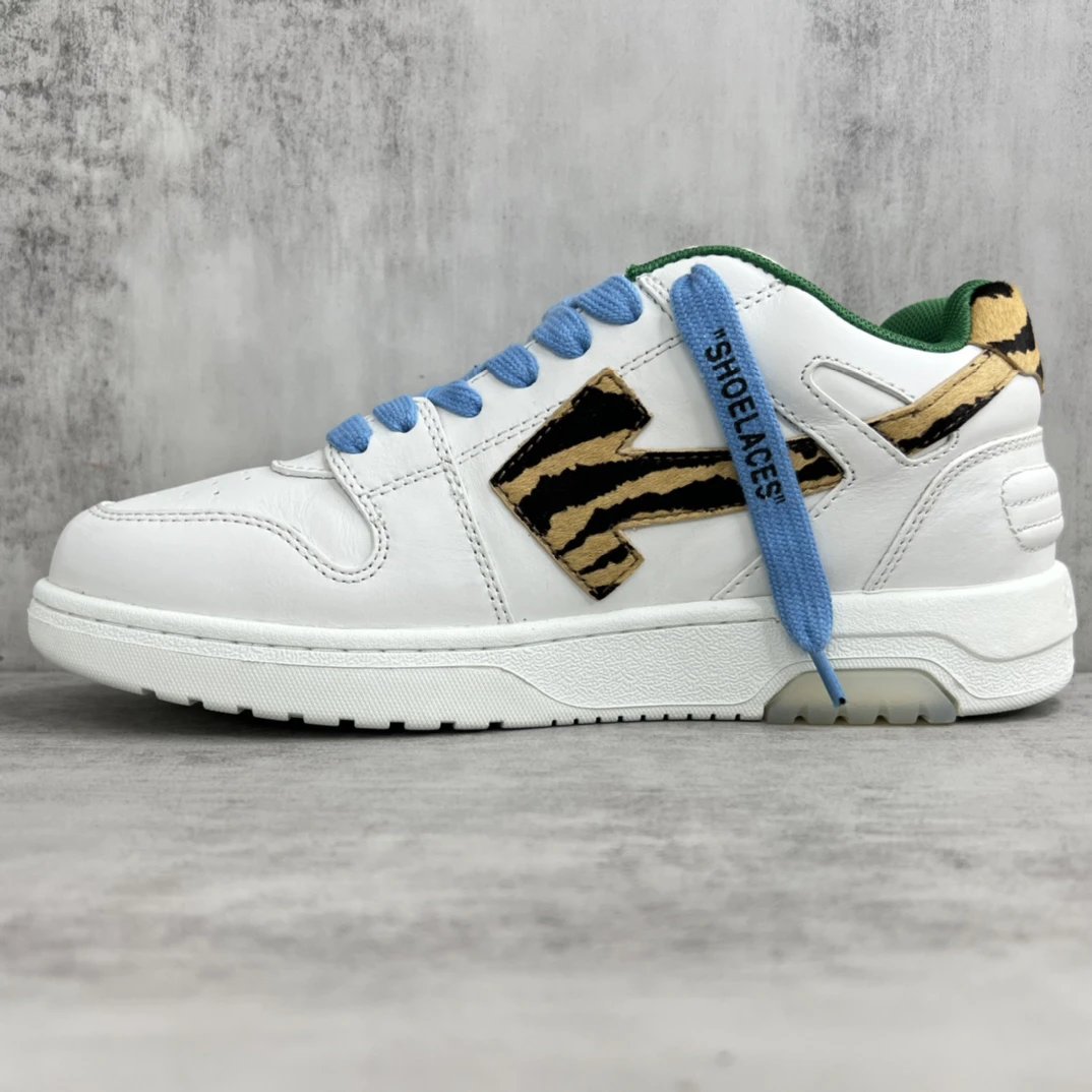 Luxury Leather Low Top Sneakers with Tiger Print in Snow White - Gallery Image 7 - Detailed View