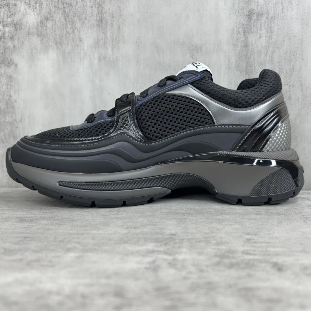 Luxury Resort Leather Mesh Sneakers Charcoal Grey - Gallery Image 7 - Detailed View