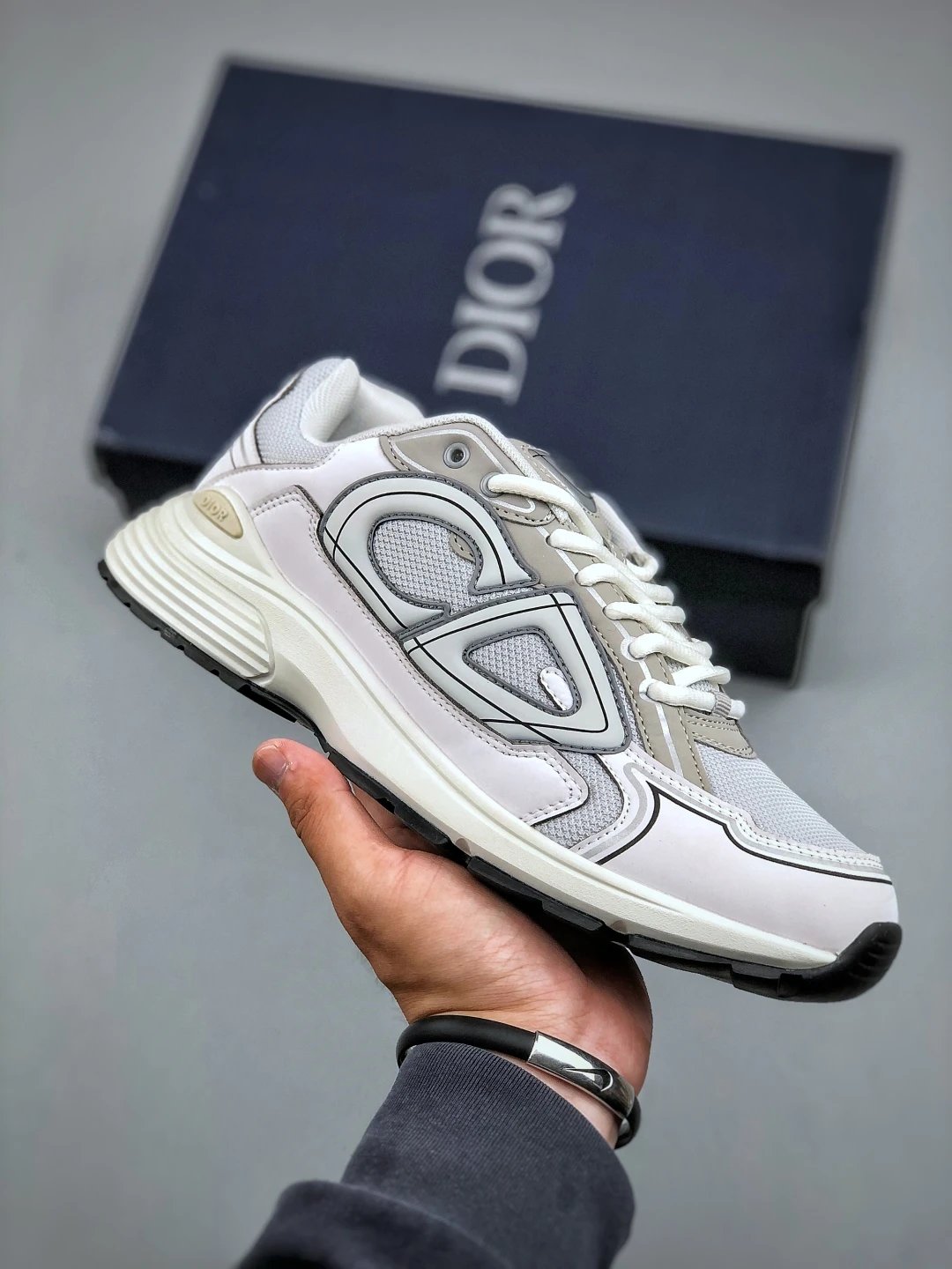 B30 Dad Sneakers Mesh Leather Retro Grey - Gallery Image 1 - Detailed View