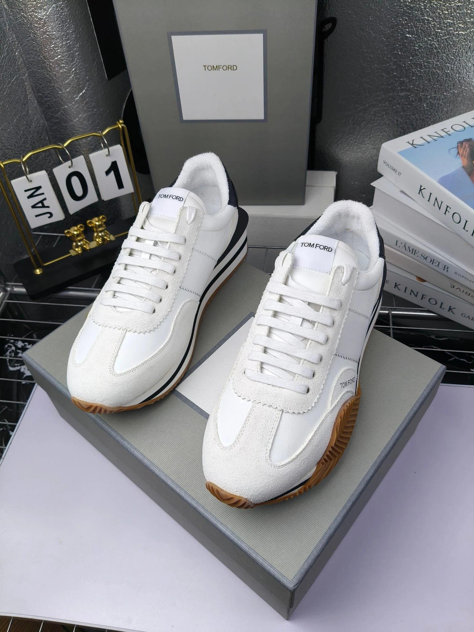 Vintage Leather Platform Sneakers Ivory - Gallery Image 5 - Detailed View