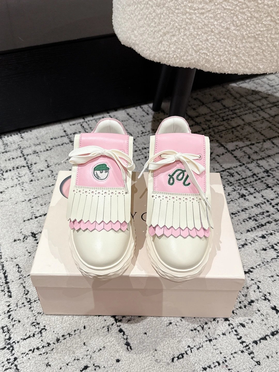 Jimmy Choo x Malbon Golf Diamond Sneakers White Pink - Gallery Image 3 - Detailed View