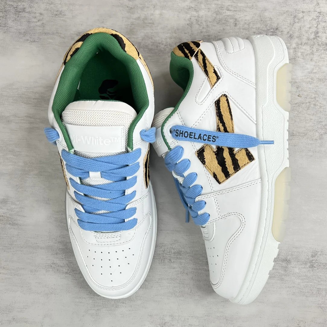 Luxury Leather Low Top Sneakers with Tiger Print in Snow White - Gallery Image 3 - Detailed View