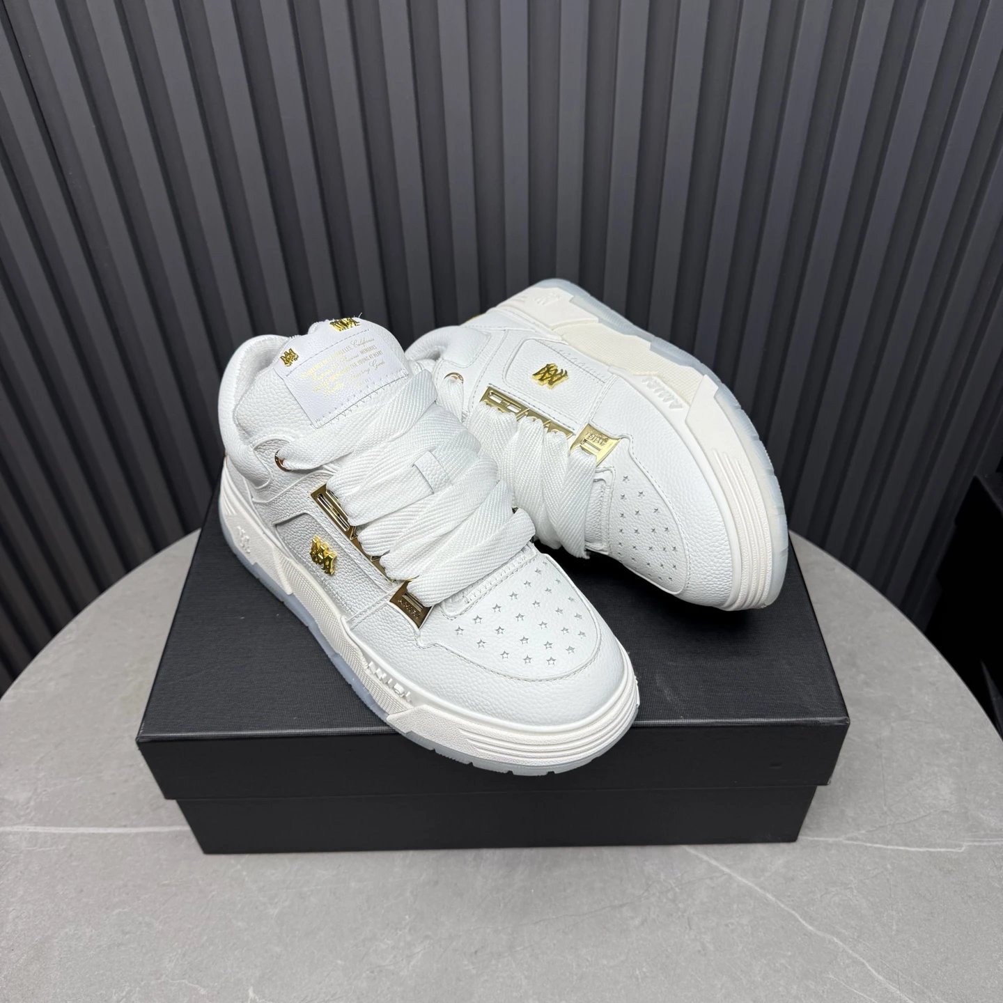 Low Top Leather Skate Shoes Gold Accent Ivory - Gallery Image 5 - Detailed View