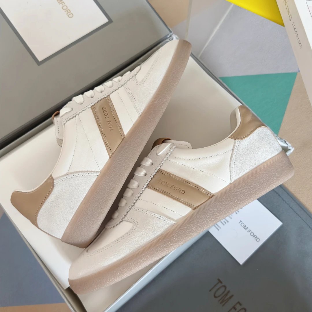 Suede Leather Trainer Sneakers Ivory Beige - Gallery Image 6 - Detailed View