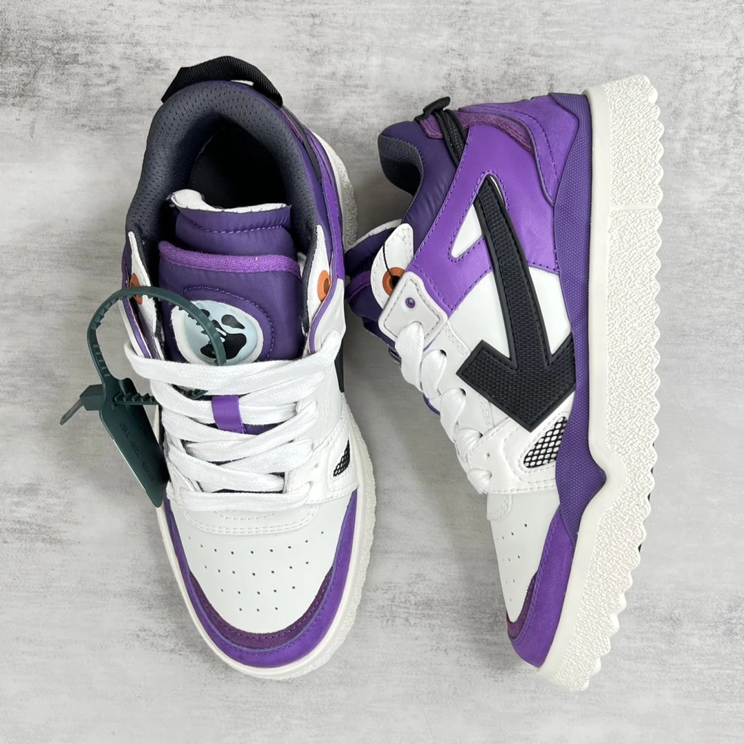 Retro Leather Low Top Sneakers Purple White - Gallery Image 3 - Detailed View