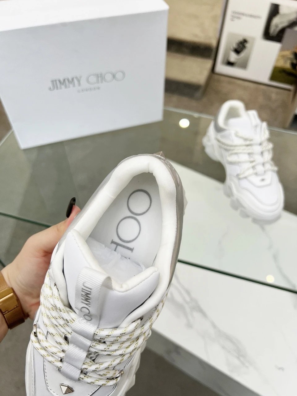 Jimmy Choo Diamond X II M Sneakers White Silver - Gallery Image 8 - Detailed View