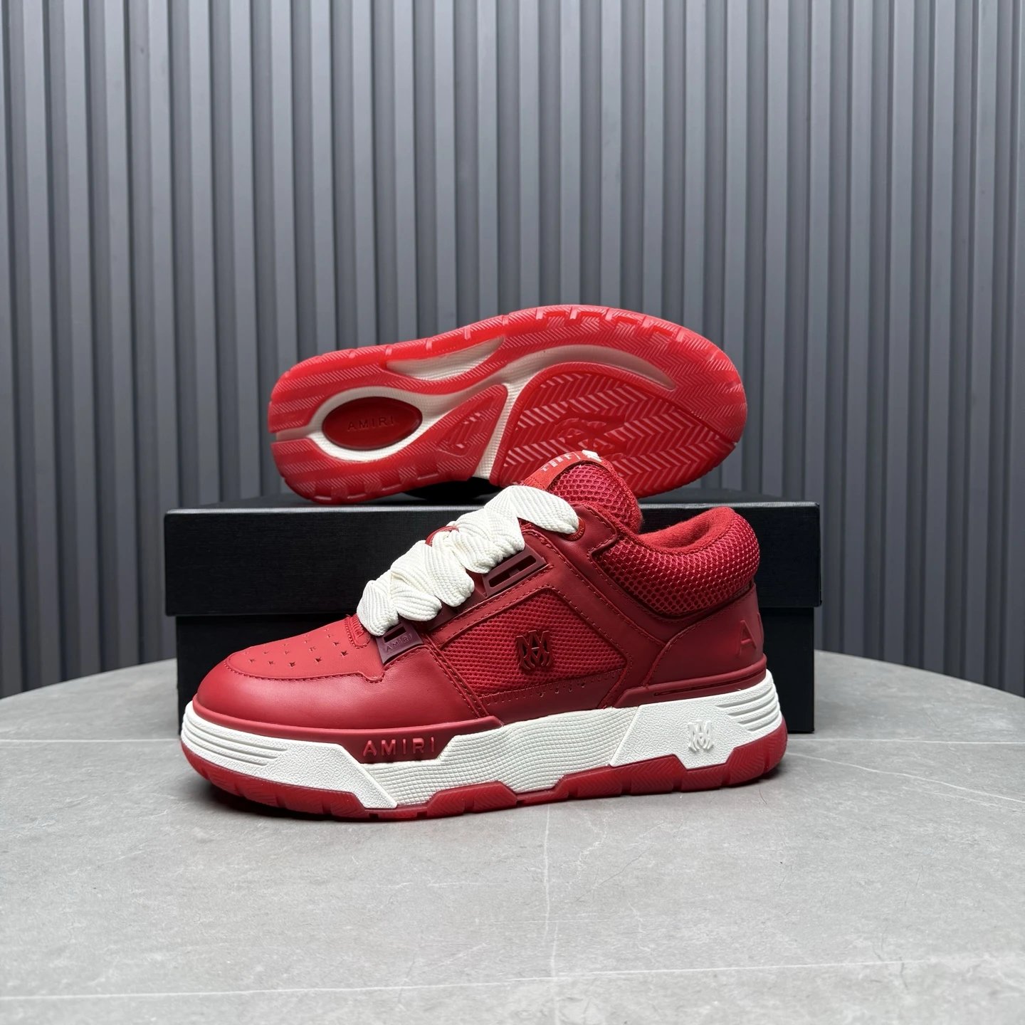 Low Top Leather Skate Sneakers Unisex Crimson Red - Gallery Image 9 - Detailed View