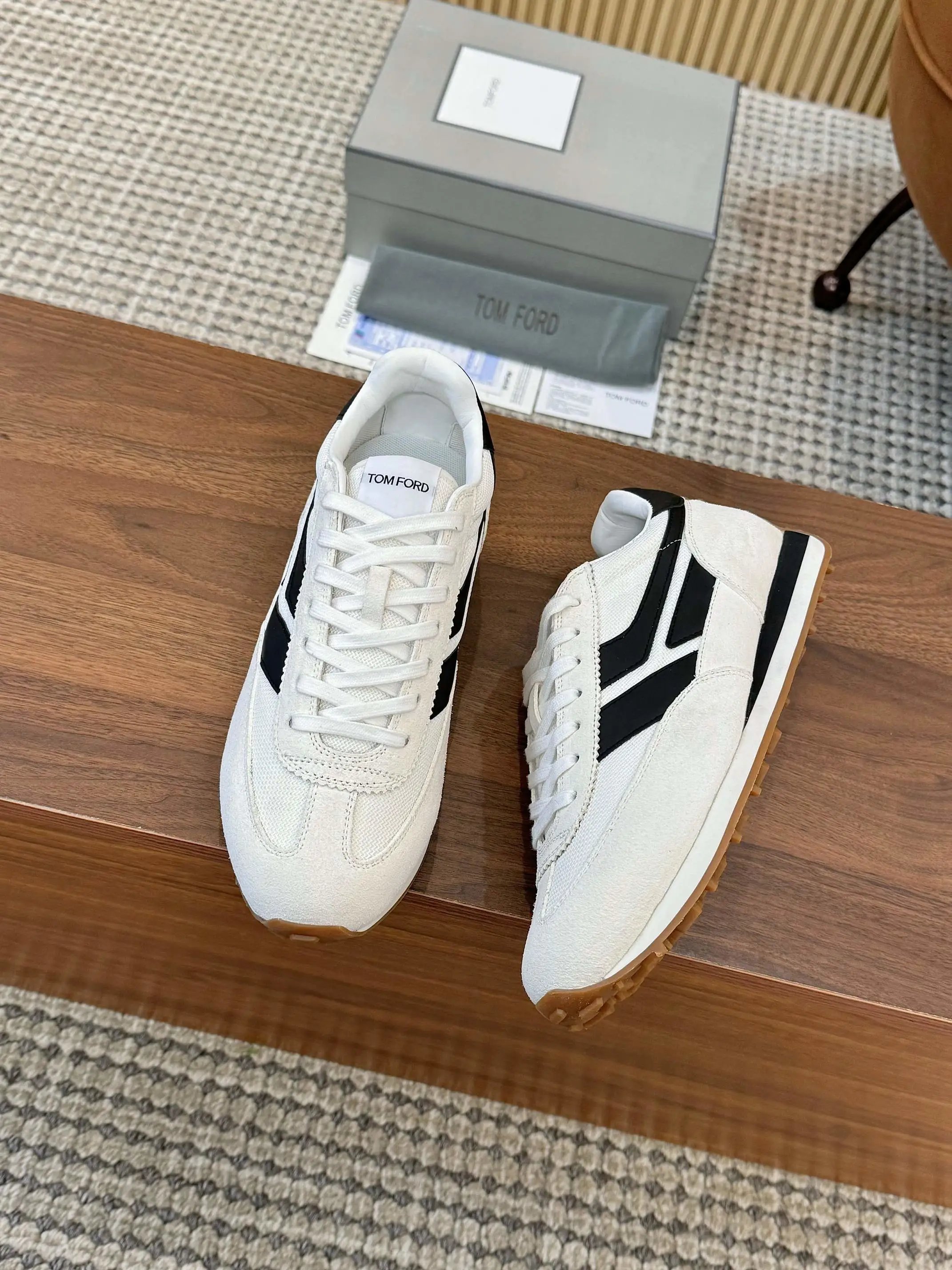 Retro Suede Mesh Sneakers Ivory Black - Gallery Image 6 - Detailed View