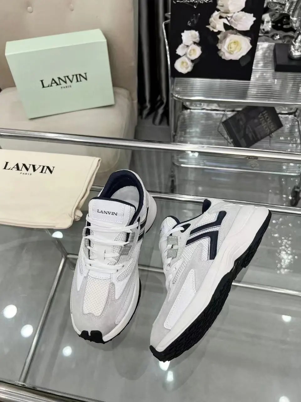 Lanvin Clay Sneakers White Black - Gallery Image 3 - Detailed View