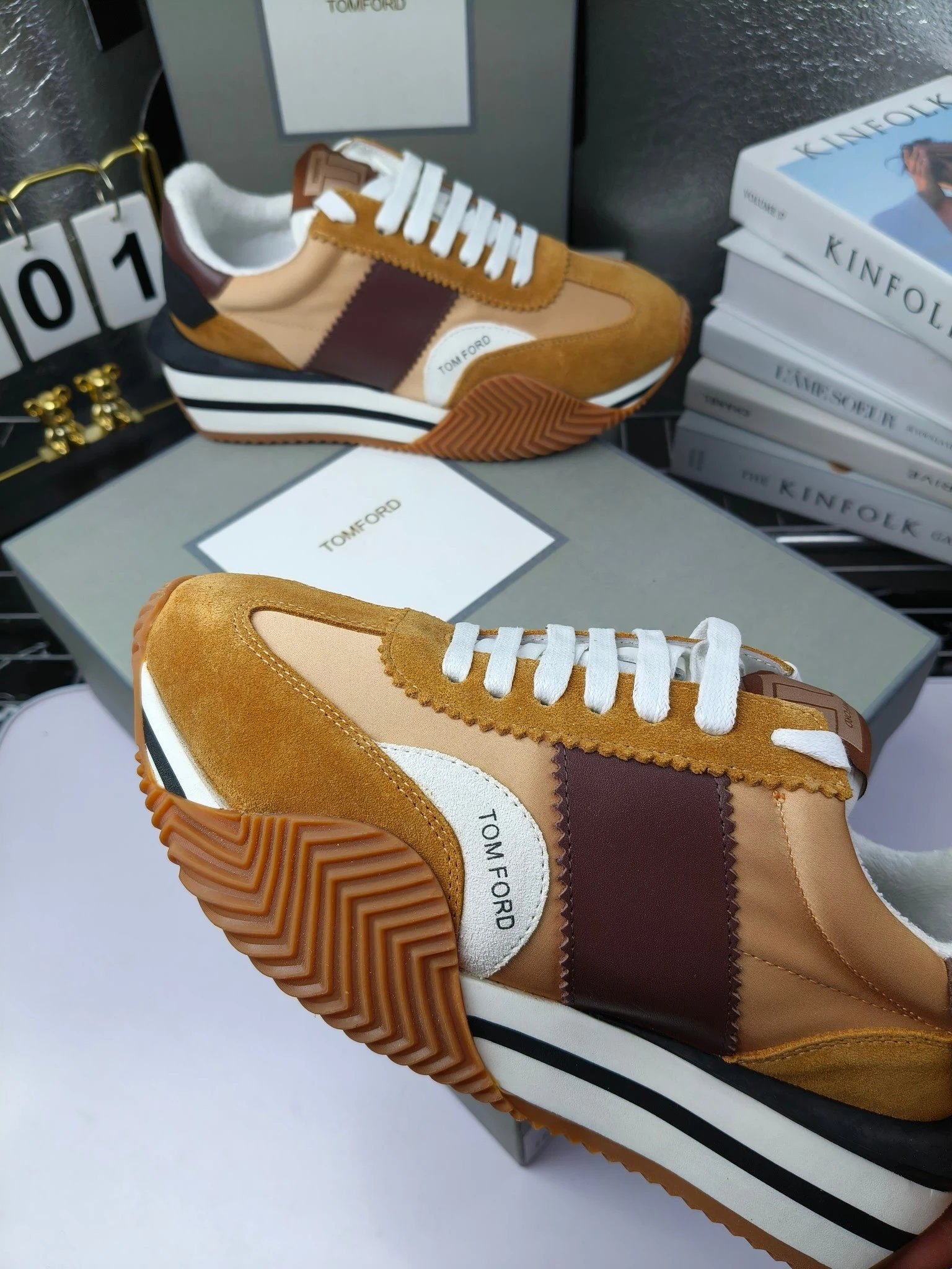 Vintage Leather Platform Sneakers Amber Brown - Gallery Image 3 - Detailed View