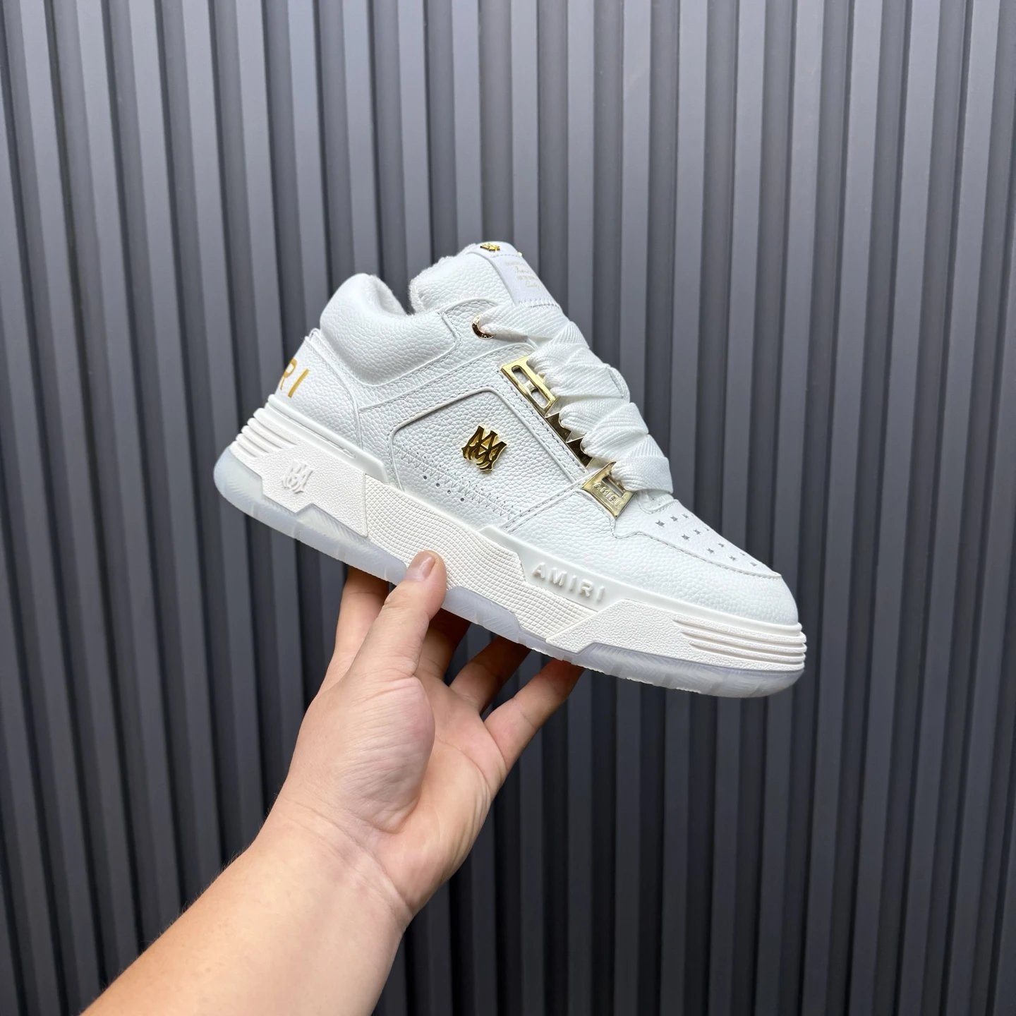 Low Top Leather Skate Shoes Gold Accent Ivory - Gallery Image 3 - Detailed View